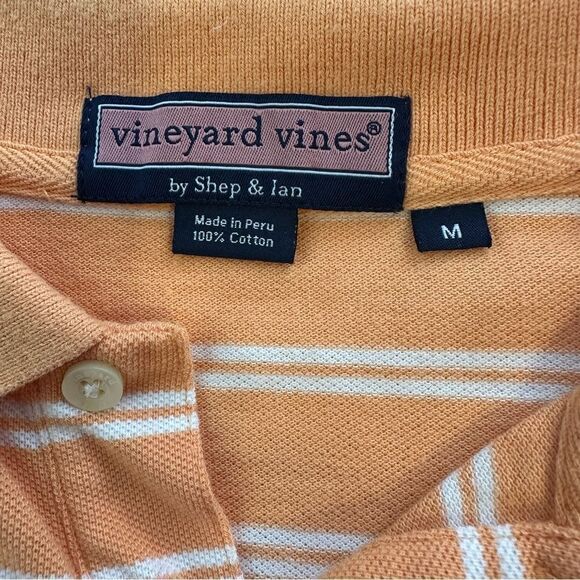 Vineyard Vines Medium Tangerine-White Striped Short Sleeve‎ Polo Shirt - Picture 2 of 5